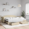 Sofa rozsuwana z szufladami, kremowa, 90x200 cm, tkanina