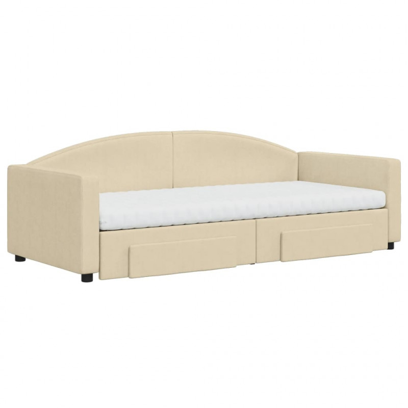 Sofa rozsuwana z szufladami, kremowa, 90x200 cm, tkanina