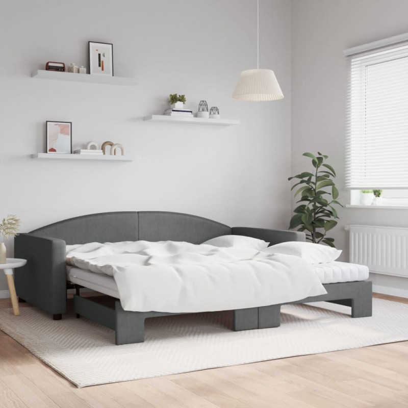 Sofa rozsuwana z materacami, ciemnoszara, 100x200 cm, tkanina