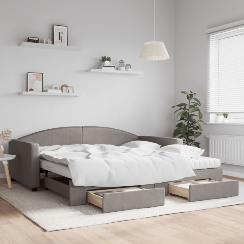 Sofa rozsuwana z szufladami, taupe, 100x200 cm, tkanina