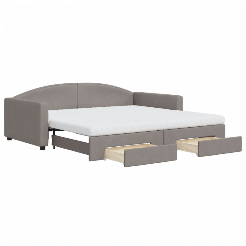 Sofa rozsuwana z szufladami, taupe, 100x200 cm, tkanina