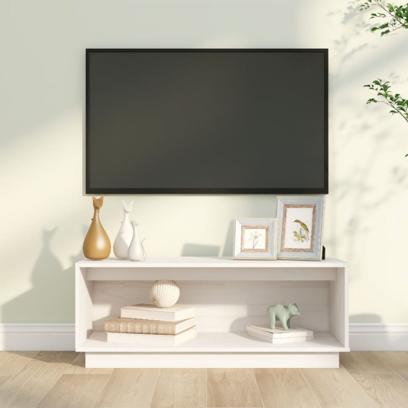Szafka pod telewizor, biała, 90x35x35 cm, lite drewno sosnowe