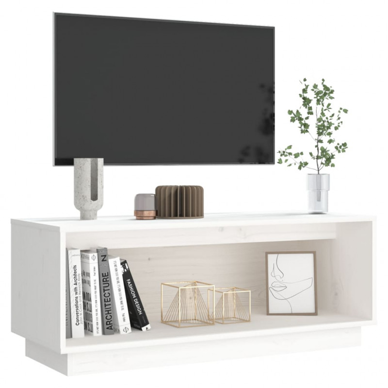 Szafka pod telewizor, biała, 90x35x35 cm, lite drewno sosnowe