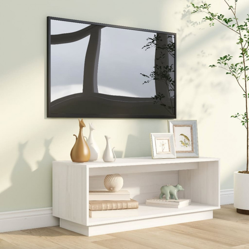 Szafka pod telewizor, biała, 90x35x35 cm, lite drewno sosnowe