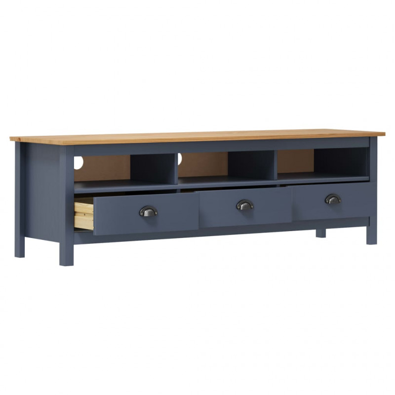 Szafka pod TV Hill, szara, 158x40x47 cm, lite drewno sosnowe