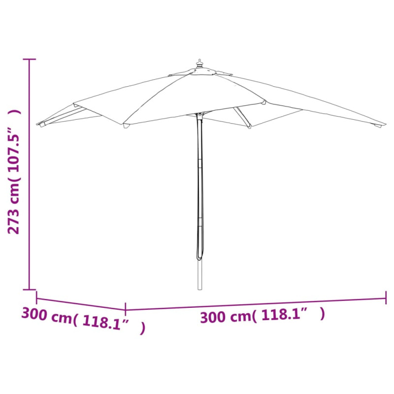 Parasol ogrodowy na drewnianym słupku, czarny, 300x300x273 cm
