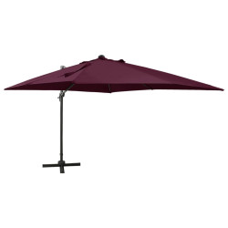 Parasol wiszący z LED i słupkiem, bordowy, 300 cm