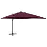 Parasol wiszący z LED i słupkiem, bordowy, 300 cm