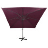 Parasol wiszący z LED i słupkiem, bordowy, 300 cm
