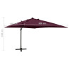 Parasol wiszący z LED i słupkiem, bordowy, 300 cm