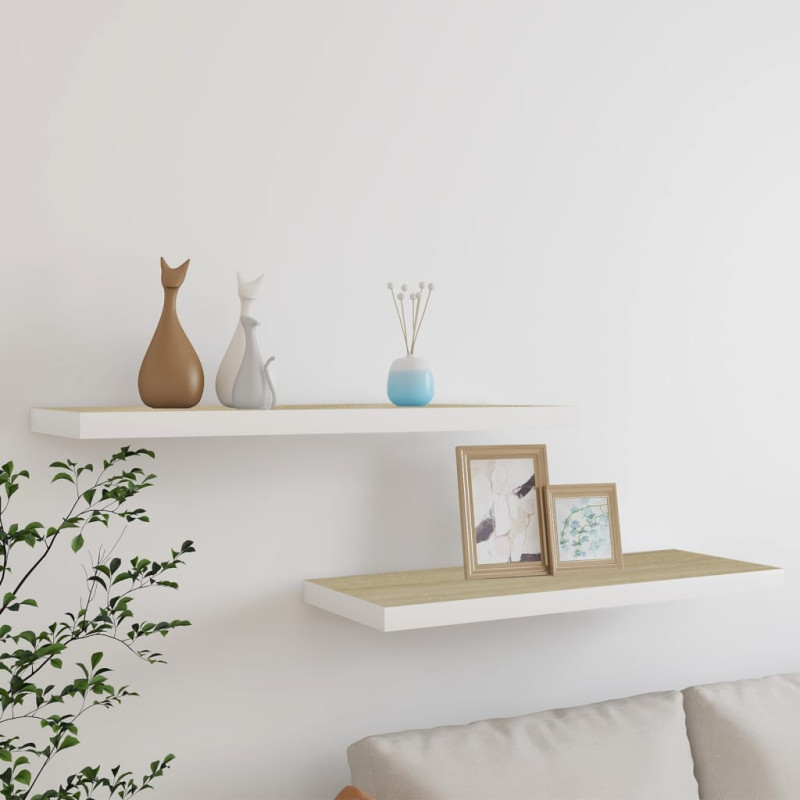 Półki ścienne, 2 szt., dębowo-białe, 80x23,5x3,8 cm, MDF