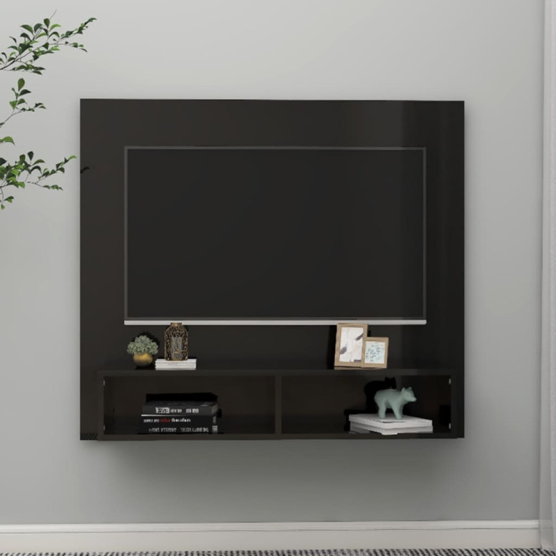 Wisząca szafka pod TV, czarna, wysoki połysk, 102x23,5x90 cm