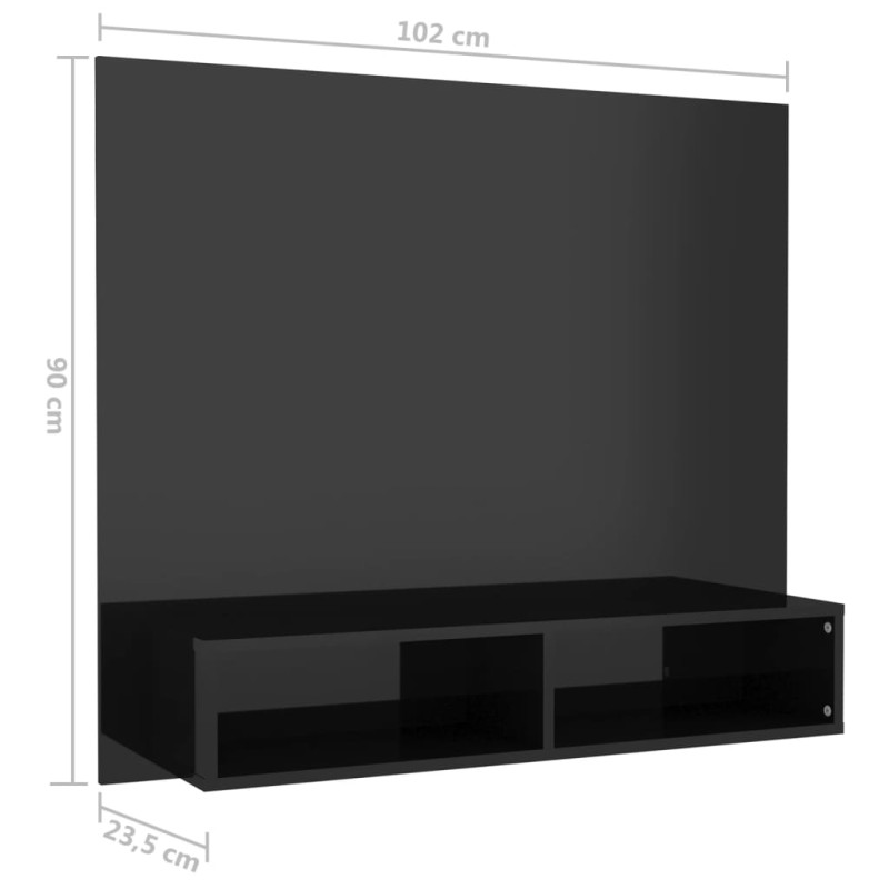 Wisząca szafka pod TV, czarna, wysoki połysk, 102x23,5x90 cm