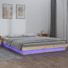 Rama łóżka z LED, szara, 135x190 cm, podwójna, lite drewno