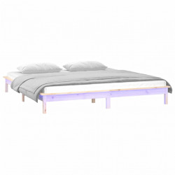 Rama łóżka z LED, 150x200 cm, King Size, lite drewno