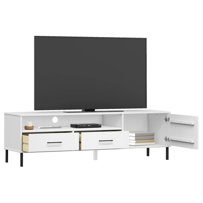 Szafka pod TV OSLO, metalowe nóżki, biała, sosnowa