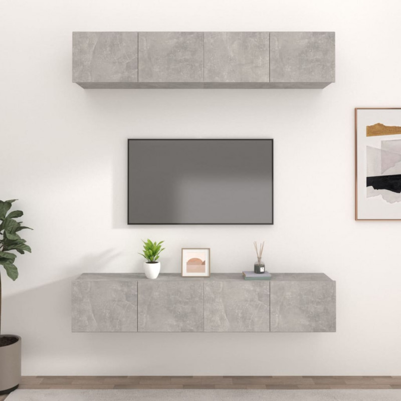 Ścienne szafki TV, 4 szt., szarość betonu, 80x30x30 cm