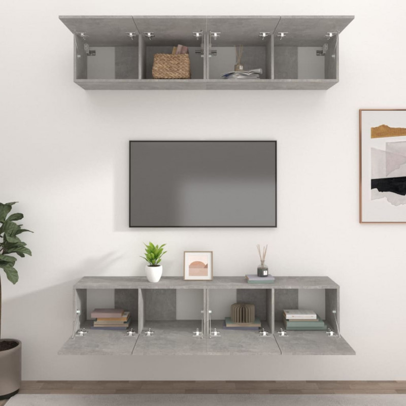 Ścienne szafki TV, 4 szt., szarość betonu, 80x30x30 cm