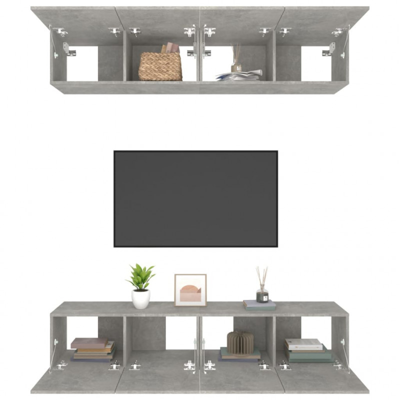 Ścienne szafki TV, 4 szt., szarość betonu, 80x30x30 cm