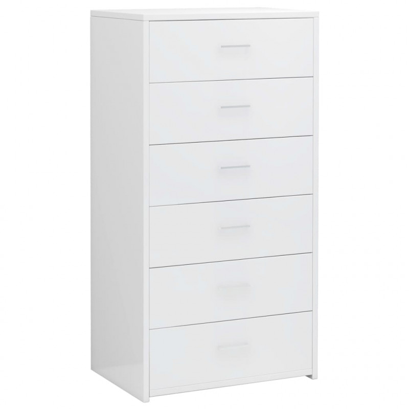 Komoda z 6 szufladami, wysoki połysk, biała, 50x34x96 cm