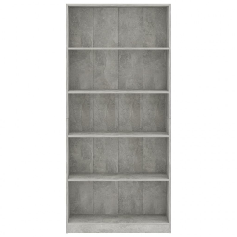 Regał na książki z 5 półkami, betonowy szary, 80 x 24 x 175 cm