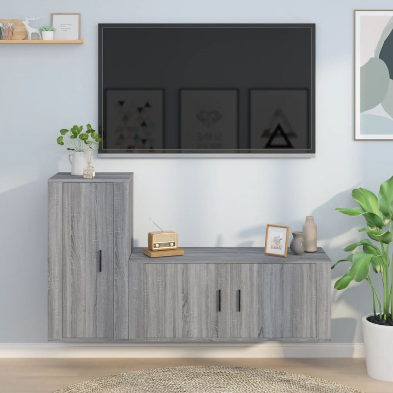 Zestaw 2 szafek pod TV, szary dąb sonoma