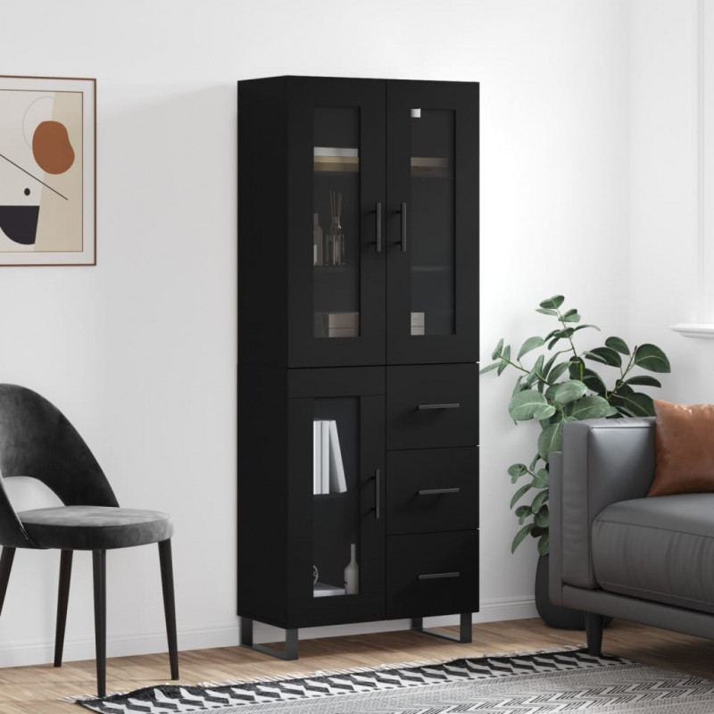 Witrynka, czarna, 69,5x34x180 cm, materiał drewnopochodny