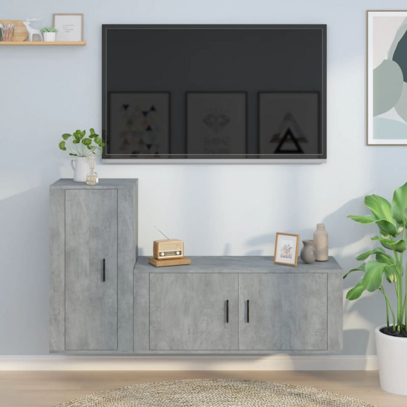 Zestaw 2 szafek TV, szarość betonu, materiał drewnopochodny