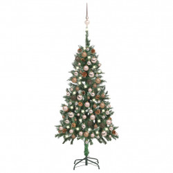Sztuczna choinka z lampkami, bombkami i szyszkami, 150 cm