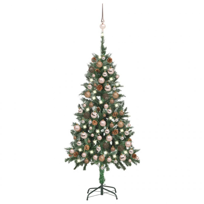 Sztuczna choinka z lampkami, bombkami i szyszkami, 150 cm