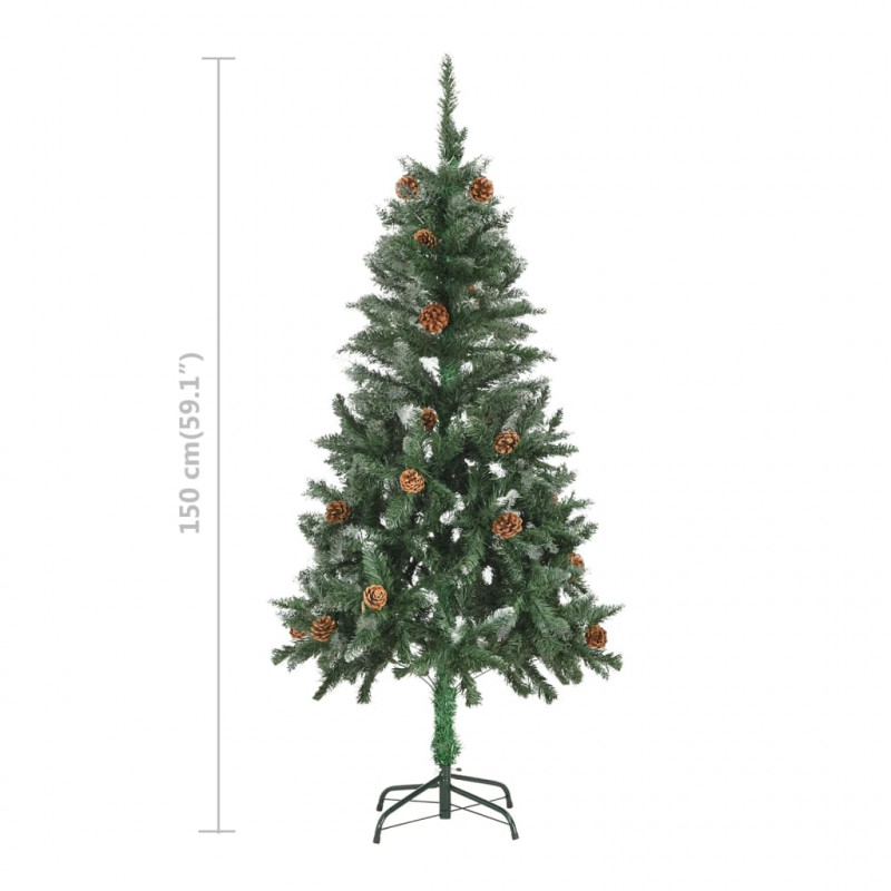 Sztuczna choinka z lampkami, bombkami i szyszkami, 150 cm