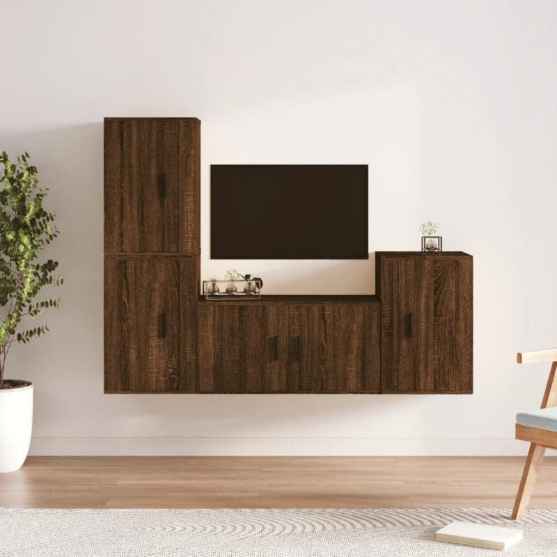 Zestaw 4 szafek TV, brązowy dąb, materiał drewnopochodny