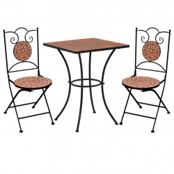 3-cz. mozaikowy zestaw mebli bistro, terakotowy, ceramika