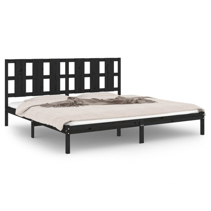 Rama łóżka, czarna, lite drewno sosnowe, 200 x 200 cm