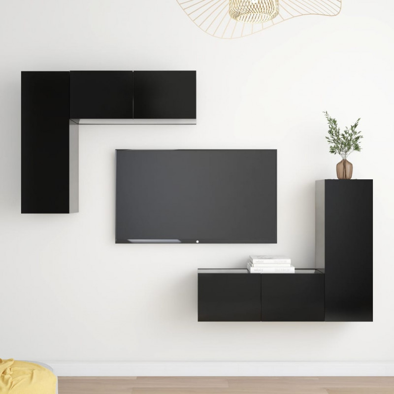 4-cz. zestaw szafek TV, czarny, materiał drewnopochodny