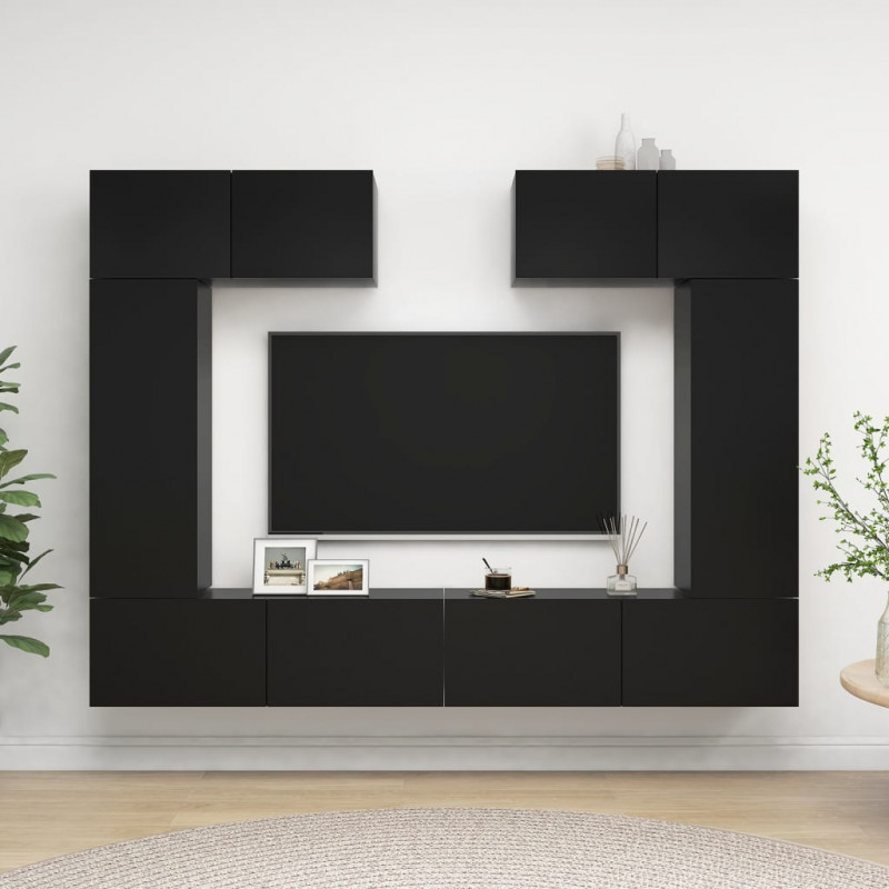 6-cz. zestaw szafek TV, czarny, materiał drewnopochodny