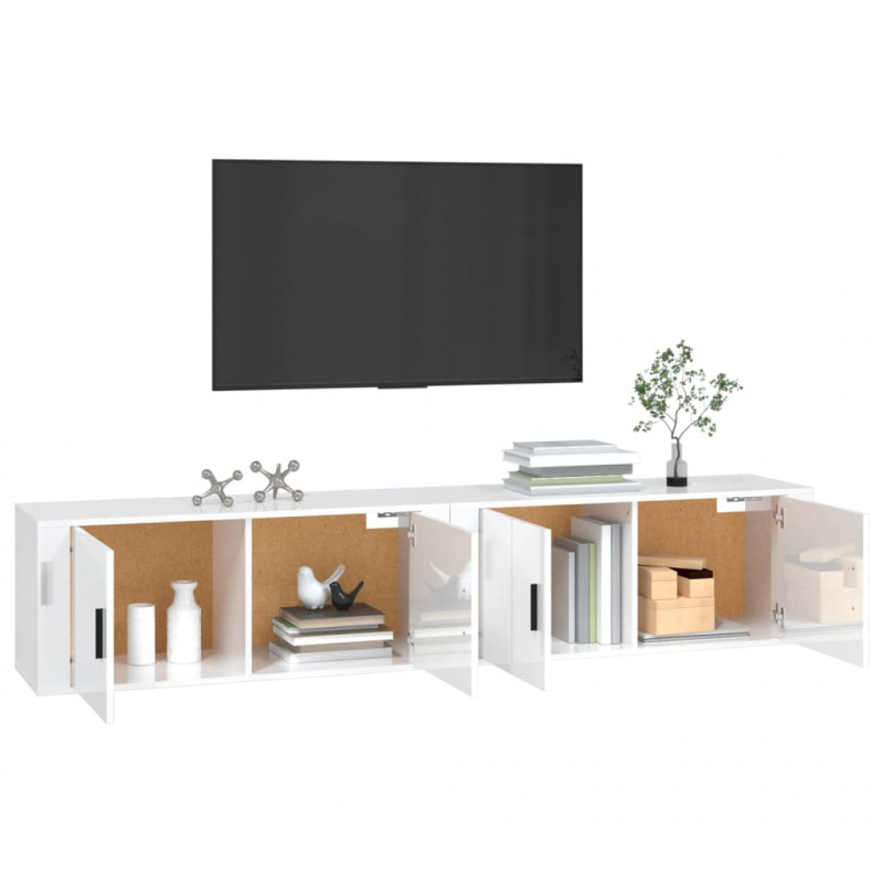 Wiszące szafki TV, 2 szt, białe z połyskiem, 100x34,5x40 cm
