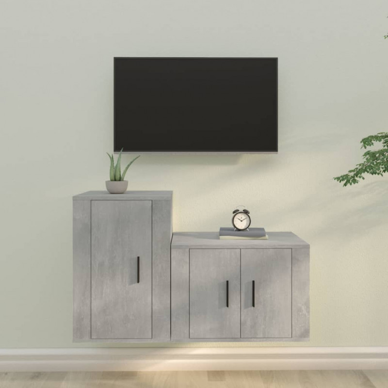 Zestaw 2 szafek TV, szarość betonu, materiał drewnopochodny
