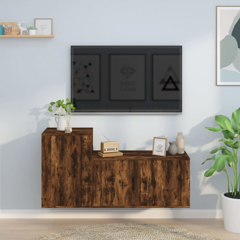 Zestaw 2 szafek TV, przydymiony dąb, materiał drewnopochodny