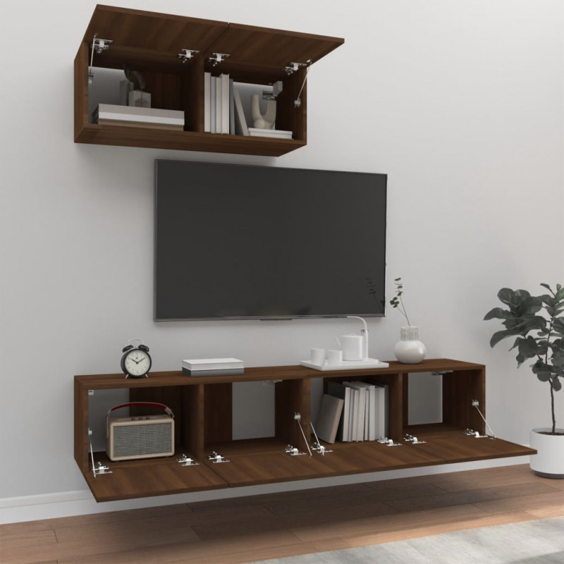 Zestaw 3 szafek TV, brązowy dąb, materiał drewnopochodny
