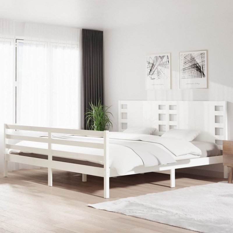 Łóżko bez materaca, białe, 200x200 cm, lite drewno sosnowe