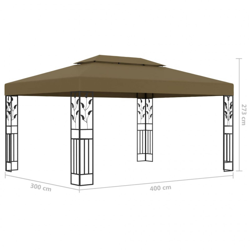 Altana z podwójnym dachem i sznurem lampek LED, 3x4 m, taupe