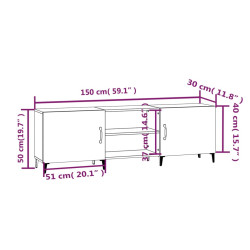 Szafka pod TV, wysoki połysk, biała, 150x30x50 cm