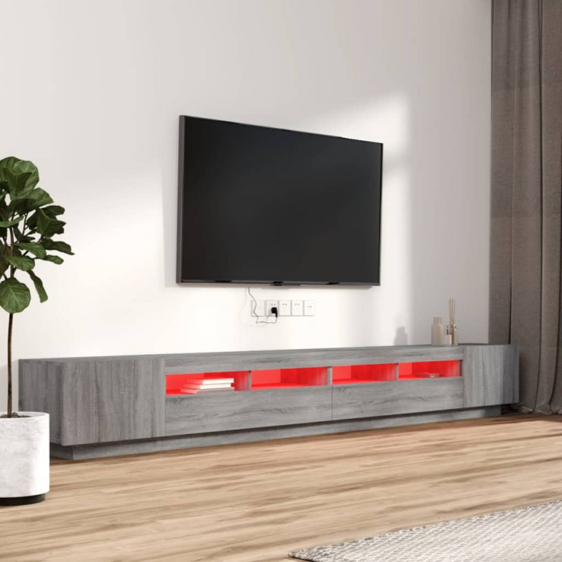 Zestaw 3 szafek TV z oświetleniem LED, szary dąb sonoma