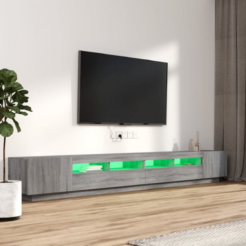Zestaw 3 szafek TV z oświetleniem LED, szary dąb sonoma