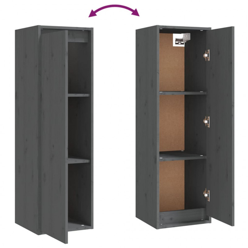 Szafki pod TV, 3 szt., szare, lite drewno sosnowe