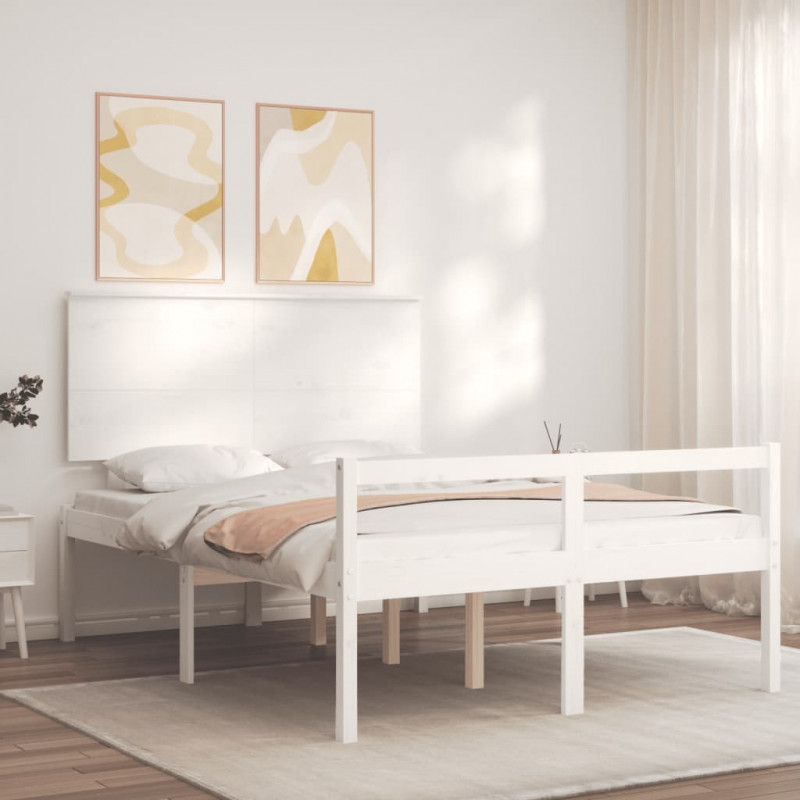 Łóżko dla seniora, z wezgłowiem, białe, 120x200 cm, lite drewno