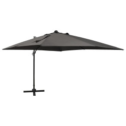 Parasol wiszący z lampkami LED i słupkiem, antracytowy, 300 cm