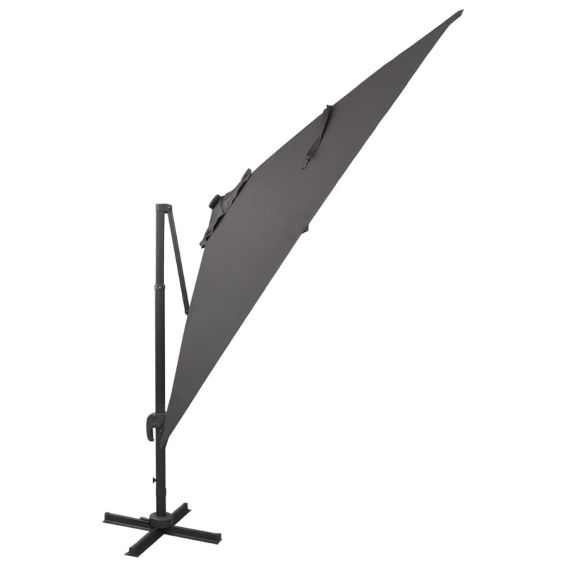 Parasol wiszący z lampkami LED i słupkiem, antracytowy, 300 cm