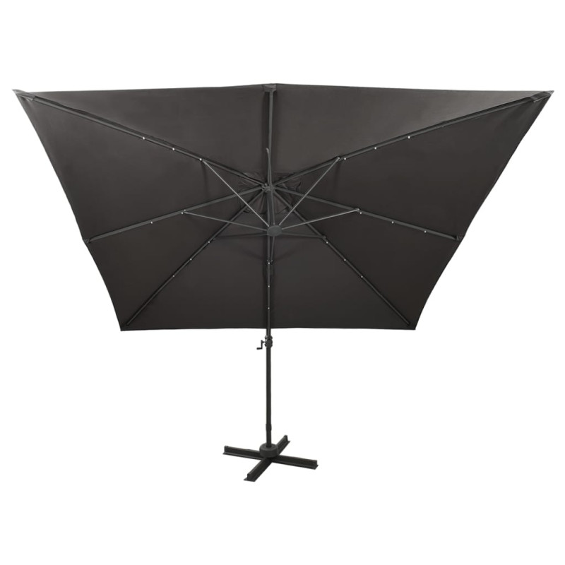 Parasol wiszący z lampkami LED i słupkiem, antracytowy, 300 cm